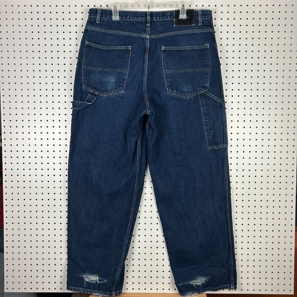 Sean John Carpenter Work Wear Y2K‎ Blue Jeans 38x34 Distressed Wide Leg Baggy - Picture 1 of 9